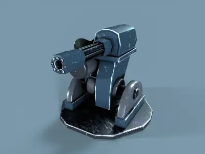 Sci-fi Gatling Turret game ready 3D Model Low-poly 3D model