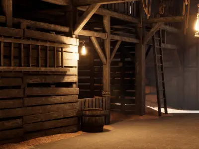 Old West Modular Barn Low-poly 3D model