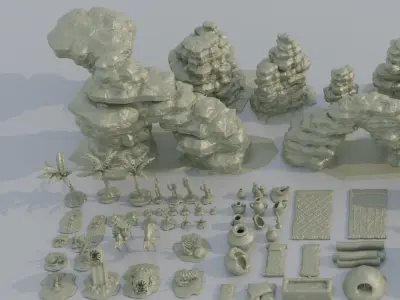 Desert Environment Pack 80 different STL  Tabletop Terrain 28 mm 3D print model