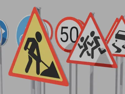 Road Sign Pack - 15 Detailed Traffic Signs Low-poly 3D model