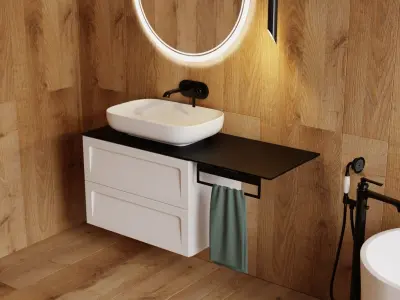 Scene Bathroom With Bathtub And Cabinet 3D model