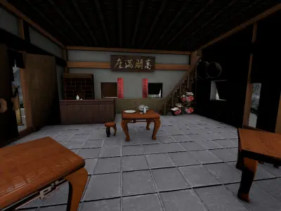 Chinese style tavern Low-poly 3D model