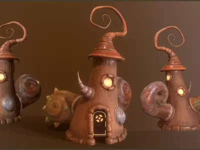 Stylized Shell Gnome House Low-poly 3D model