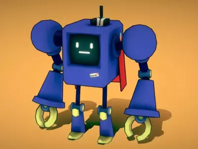 Cartoon Cute Blue Robot Low-poly 3D model