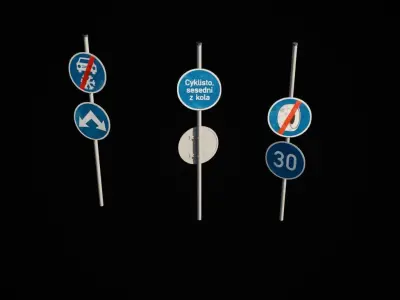 Czech road signs pack - Commands Low-poly 3D model
