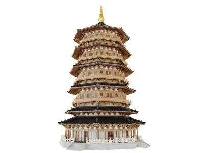 Ancient Japan Multi Level Pagoda Tower 3D model
