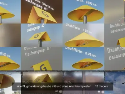 Alle Flugmarkierungshaube mit und ohne Aluminiumpfosten   3D Model Pack