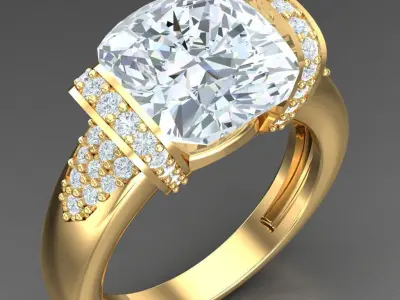 Light Gold Diamond Men Ring 2MR046 3D model