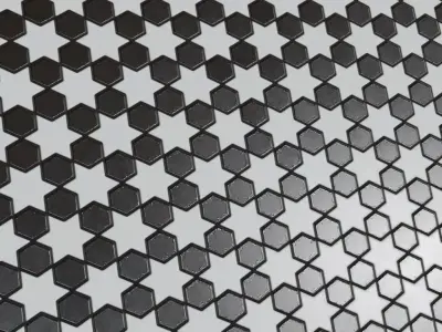 Modern Glossy Black and White Islamic Geometric Hexagon Tiles  Texture