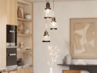 USMJQVZ Industrial 3 Light Pendant Lamp Brown Glass Chandelier 3D model