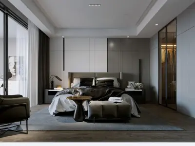 BEDROOM with modern furniture and lighting 3D model