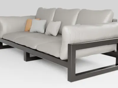 Leather sofa on a metal base in light colors 3D model