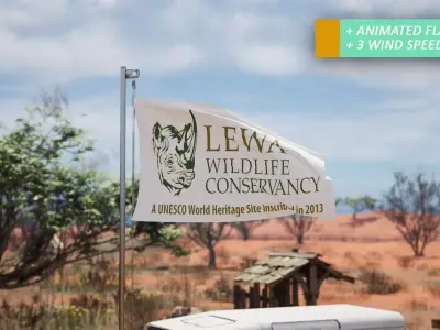 Pack of Animated Flags - 3 wind Speed 3D model