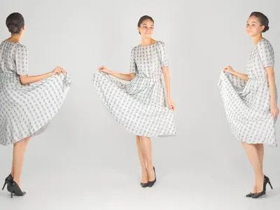 Pretty woman in a light summer dress 194 Low-poly 3D model