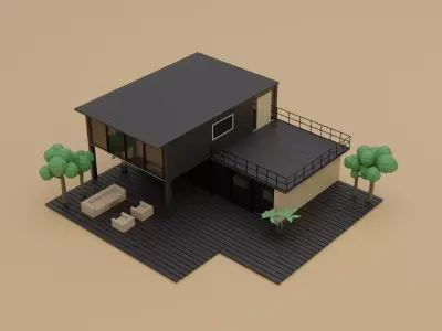 Low Poly Wooden House Low-poly 3D model