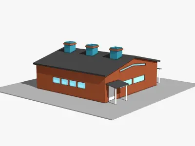 Warehouse with Three Chimneys  Low-poly 3D model