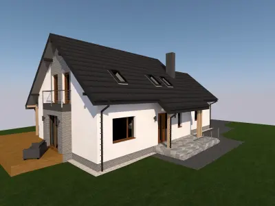 gable roof single family house 3D model