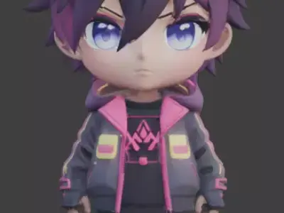 Stylized Chibi Anime Cyberpunk Hacker 3D Model Low-poly 3D model