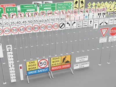 American Road Sign Pack Low-poly 3D model