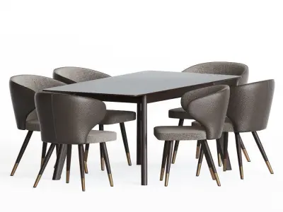 Dining Set table with six chairs 3D model