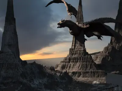 Mars Dragon Mountain with Dragon  3D model