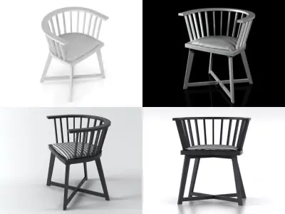 Gray four different chairs and table 3D model