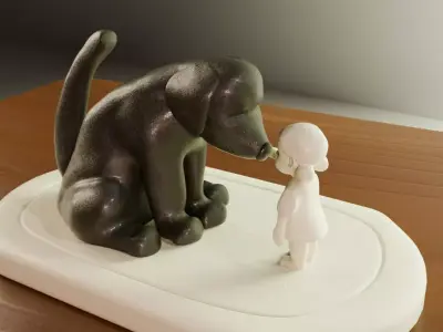 Dog and Child Figurine 3D model