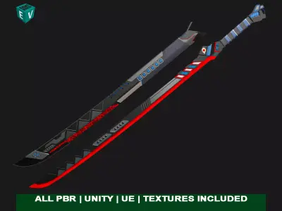 Sci-Fi Sword 02 All PBR Unity UE Textures Included Low-poly 3D model