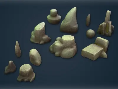 Stylized Low-Poly Rocks with 4 Textures for Game Environments Low-poly 3D model