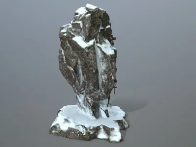 anibus rock with ski pole Low-poly 3D model
