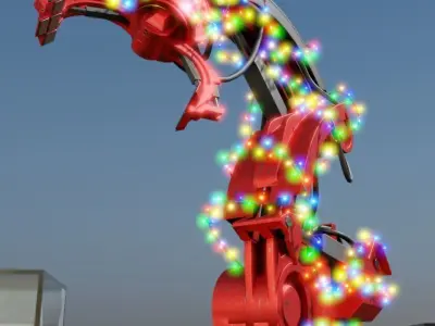 Rigged Industrial Robotic Arm Christmas Version Low-poly 3D model