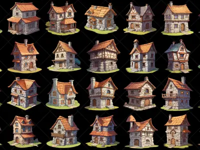 108 Transparent Stone House Home Hut Game Asset Texture