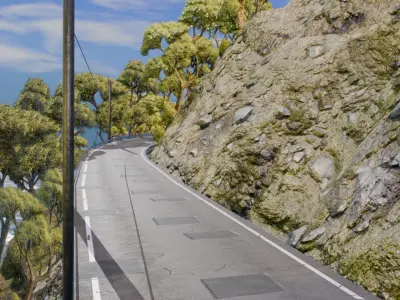 Realistic Stylized Mountain Terrain with Curved Road Low-poly 3D model