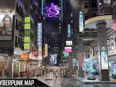 ULTRA DETAILLED Sci-Fi Cyberpunk Nightmarket Asian City Blender 3D model