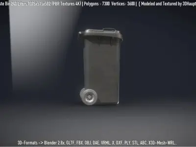 Black Plastic Waste Bin 240 Liters 1075x515x582  Low-poly 3D model
