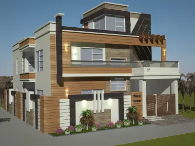 Modern Elevation Corner House Residential 153 Low-poly 3D model