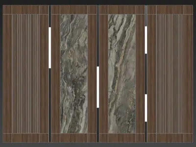 Panel wooden door with marble panels 3D model