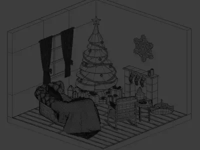 Christmas Living-room Low-poly 3D model