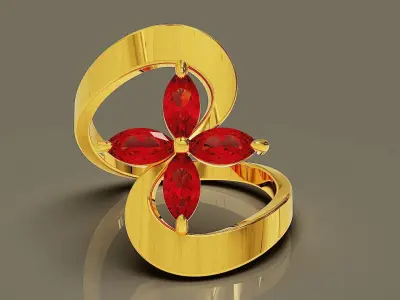 Prong set marquise shape diamond flower bypass ring Free 3D print model