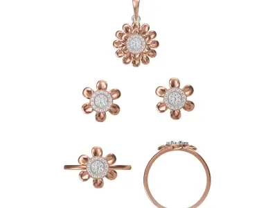 Light Minimalist Diamond Ring Earrings Pendant Set 3D print model