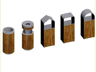 Outdoor trash can set Low-poly 3D model