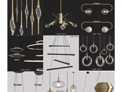 Chandelier collection low poly 3d model Low-poly 3D model