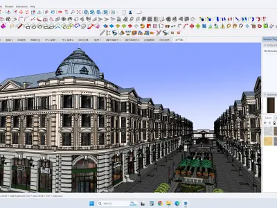 neoclassical building facade with landscape 3D model