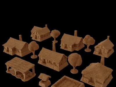 Modular Medieval Village Tabletop Terrain 28 MM 3D print model