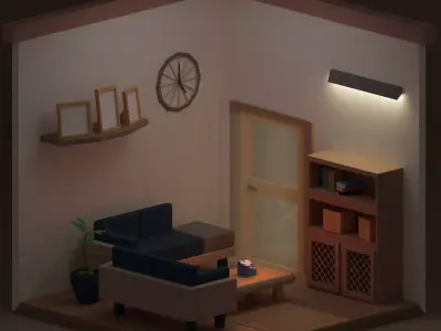 Interior-building living room isometric 3D model Free 3D model