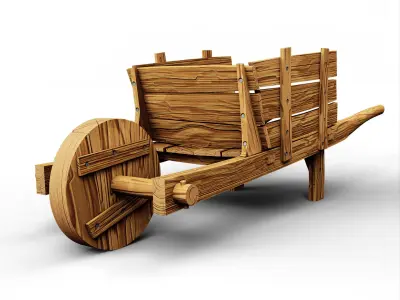 Wheelbarrow from Wood Low-poly 3D model