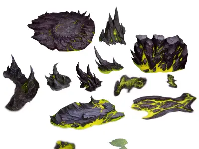 Toxic Lava Rocks Set Low-poly 3D model