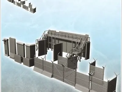 Set of concrete block fence and barrier for fortified position 2 3D print model