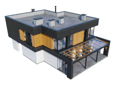 Modern house Brickstone with BLENDER file 3D model