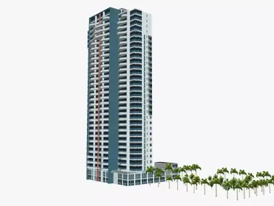 Marina tall building with palm trees Low-poly 3D model